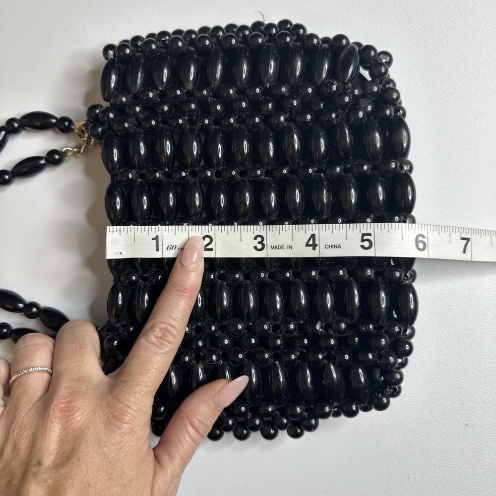 Vintage MCM Black Large Beaded Small Handbag Purse Retro Glam Evening Goth 70s - Picture 11 of 14